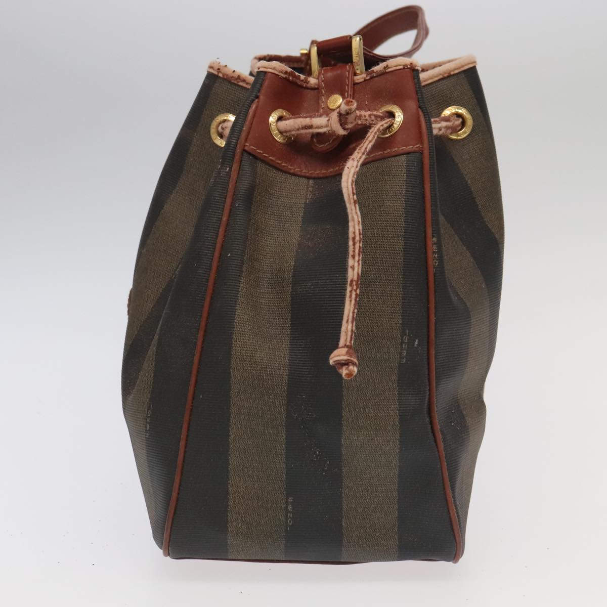 FENDI Pecan Canvas Shoulder Bag Brown Black Gold 102701