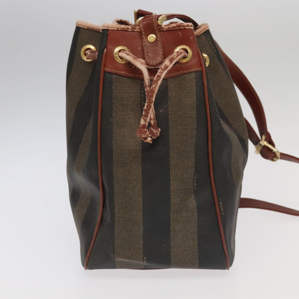 FENDI Pecan Canvas Shoulder Bag Brown Black Gold 102701
