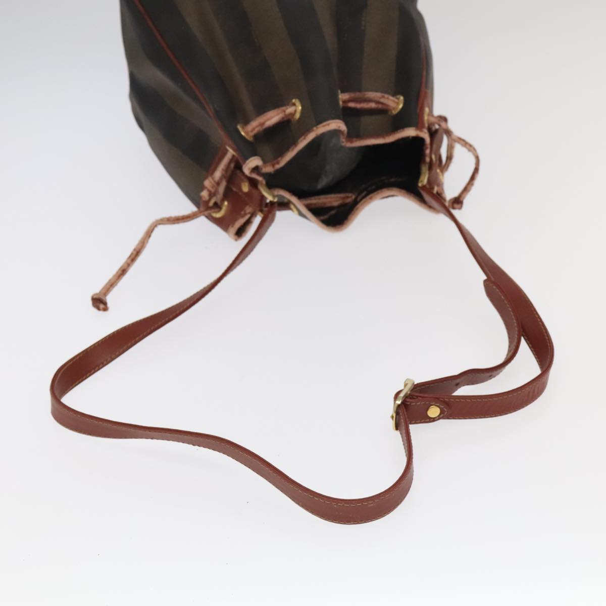 FENDI Pecan Canvas Shoulder Bag Brown Black Gold 102701