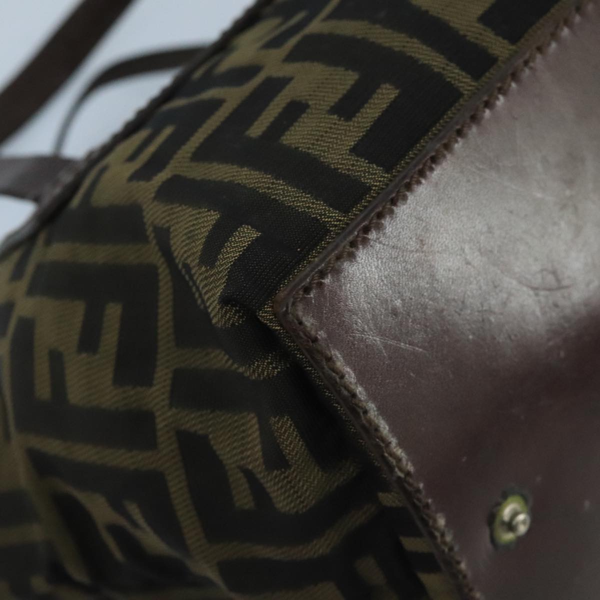 FENDI Zucca Canvas Hand Bag Brown Black Silver 102757
