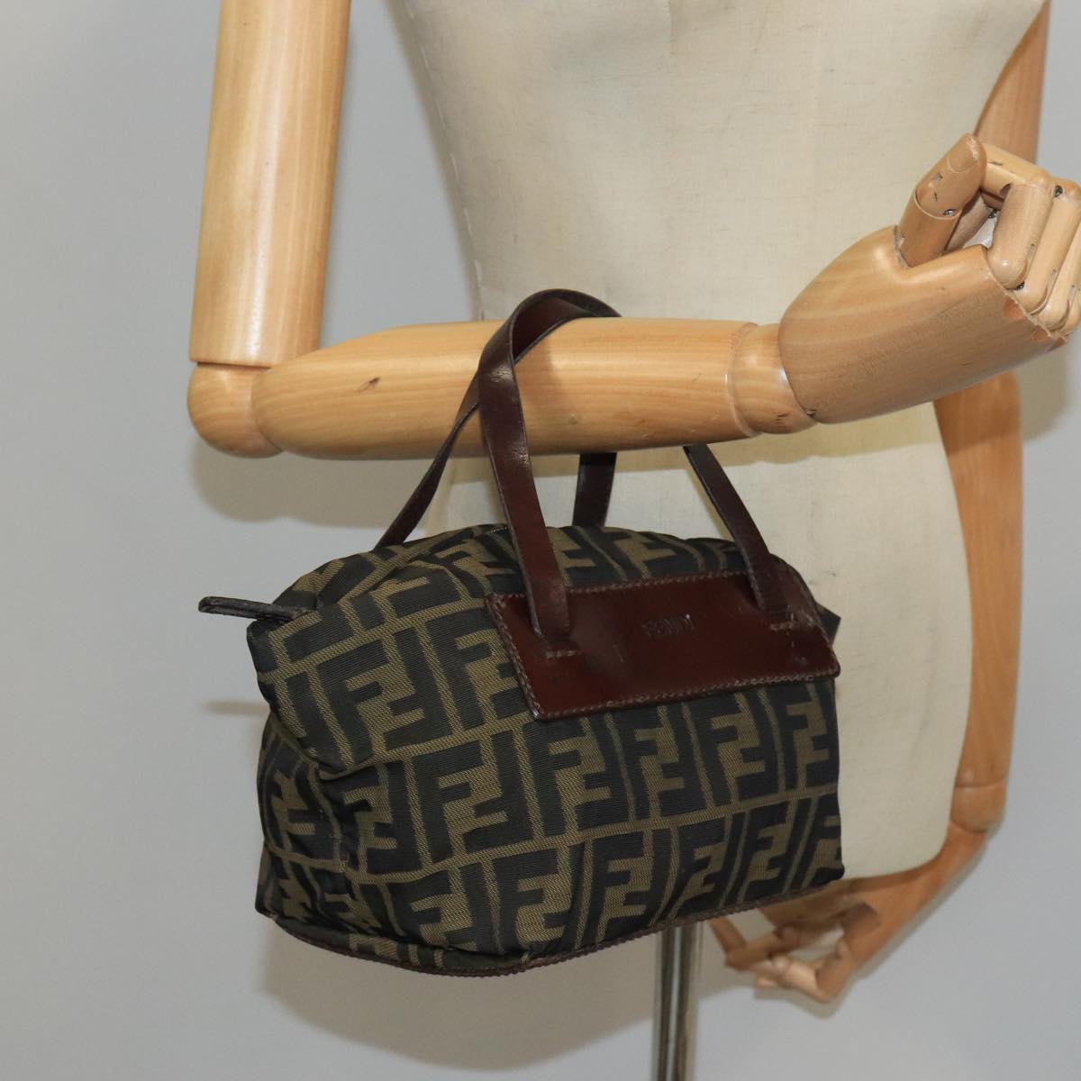 FENDI Zucca Canvas Hand Bag Brown Black Silver 102757