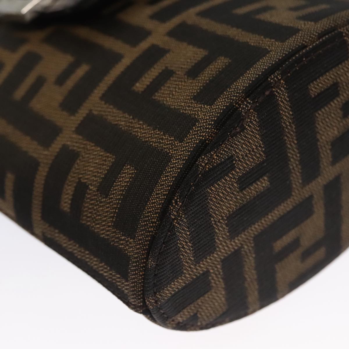 FENDI Zucca Canvas Shoulder Bag Brown Black Silver 102811