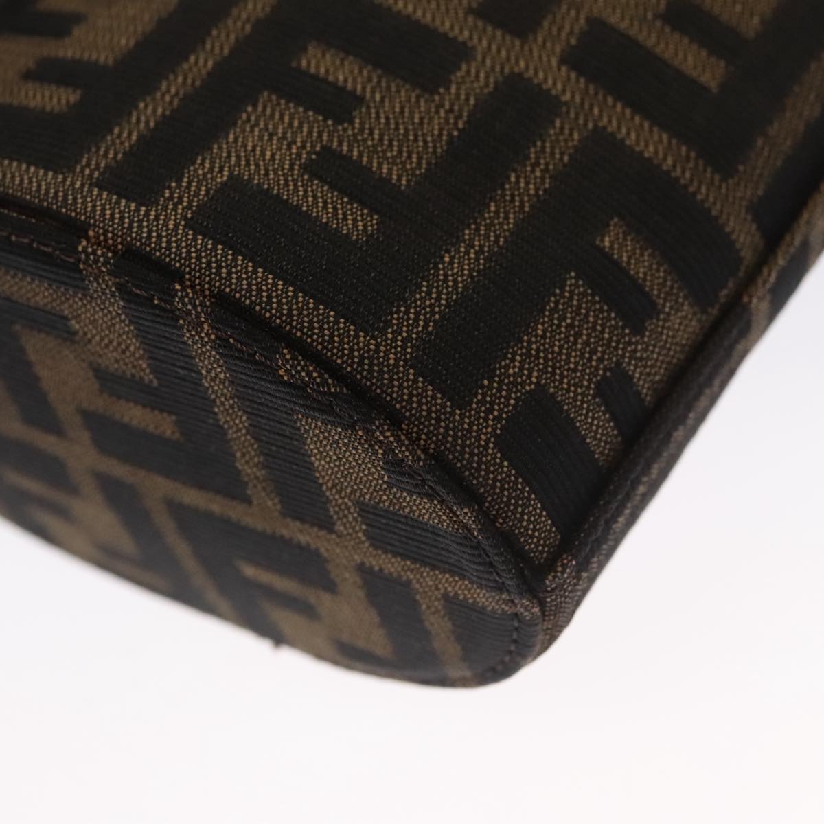 FENDI Zucca Canvas Shoulder Bag Brown Black Silver 102811