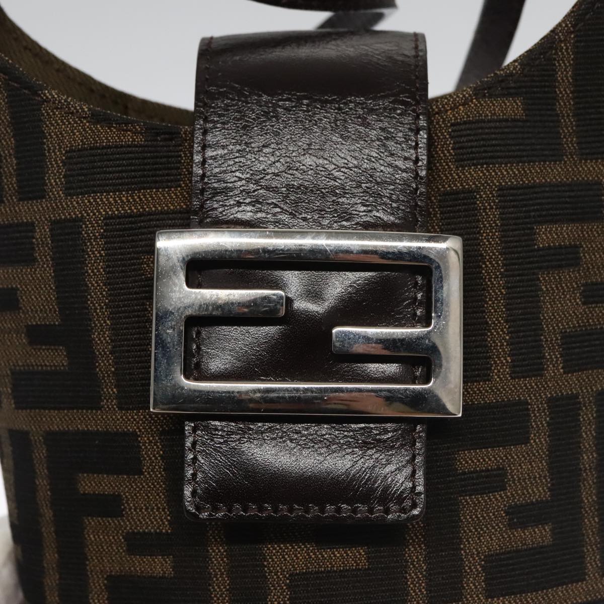 FENDI Zucca Canvas Shoulder Bag Brown Black Silver 102811