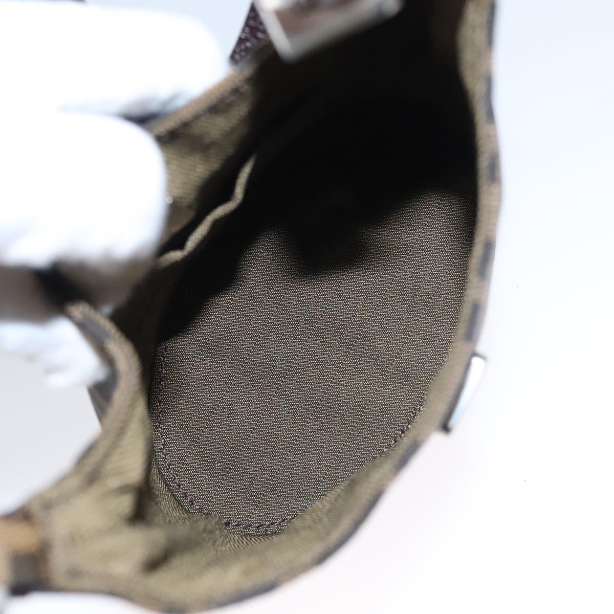 FENDI Zucca Canvas Shoulder Bag Brown Black Silver 102811