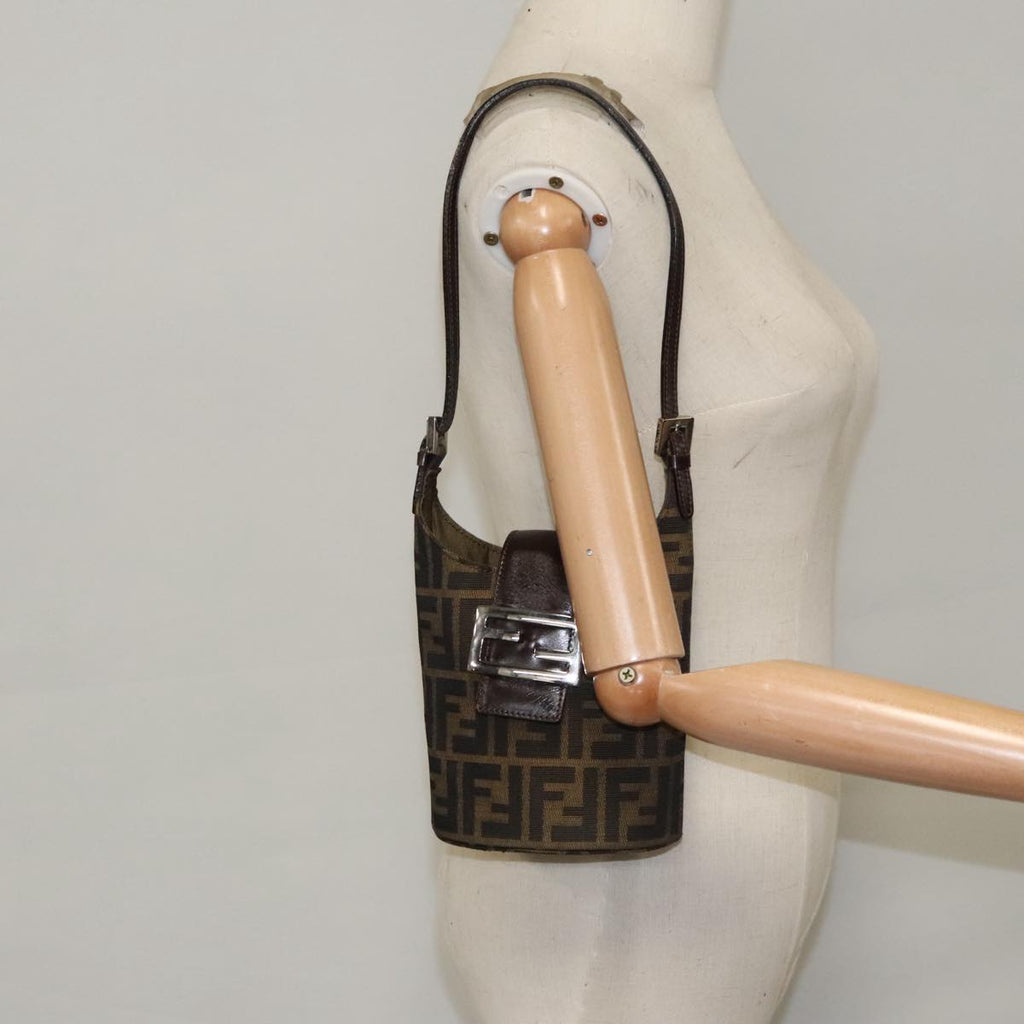 FENDI Zucca Canvas Shoulder Bag Brown Black Silver 102811