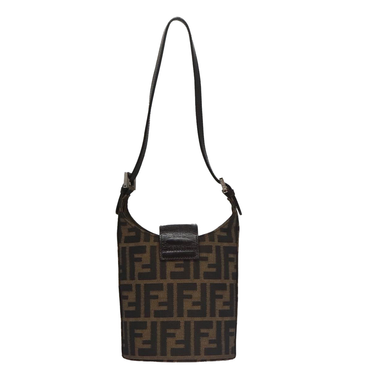FENDI Zucca Canvas Shoulder Bag Brown Black Silver 102811