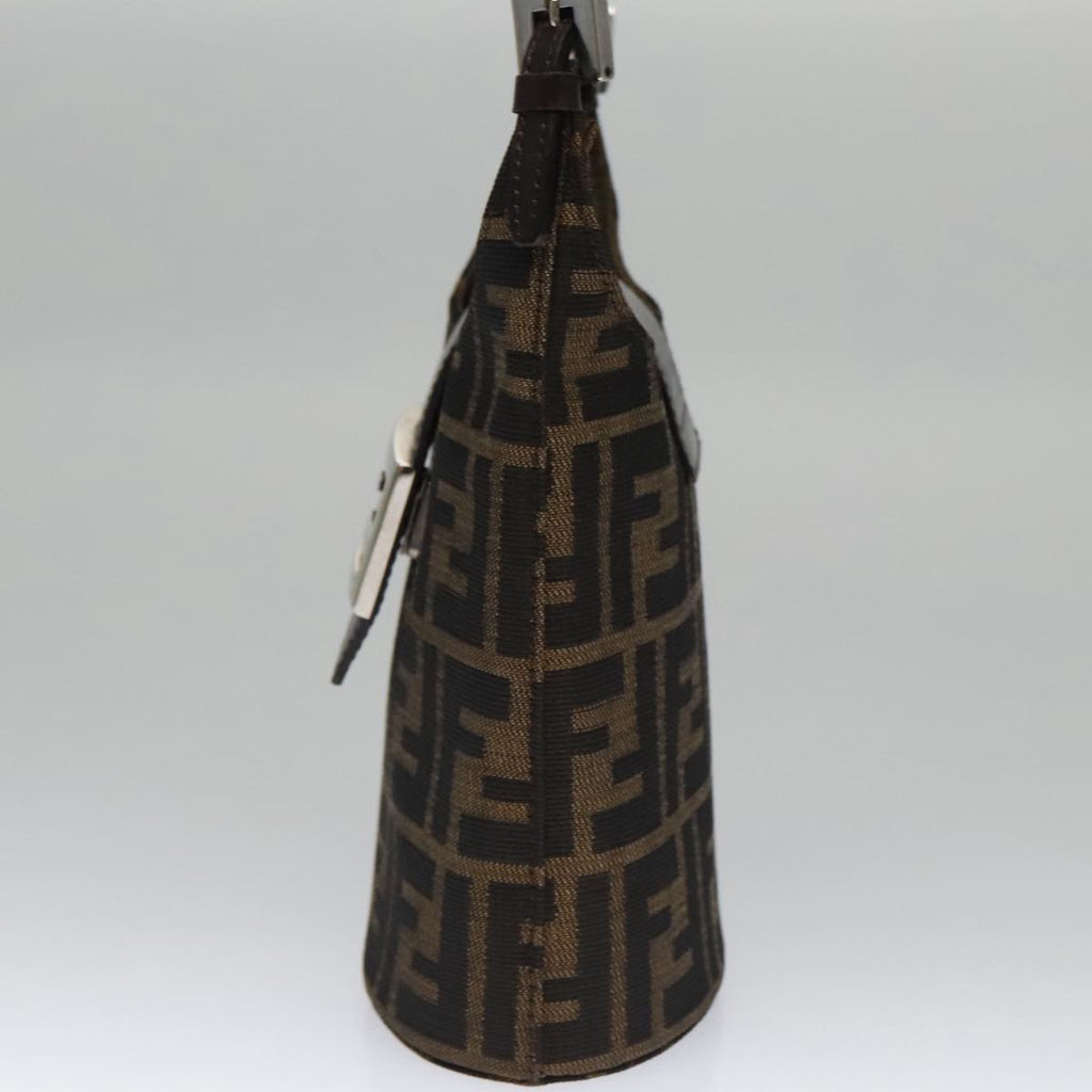 FENDI Zucca Canvas Shoulder Bag Brown Black Silver 102811