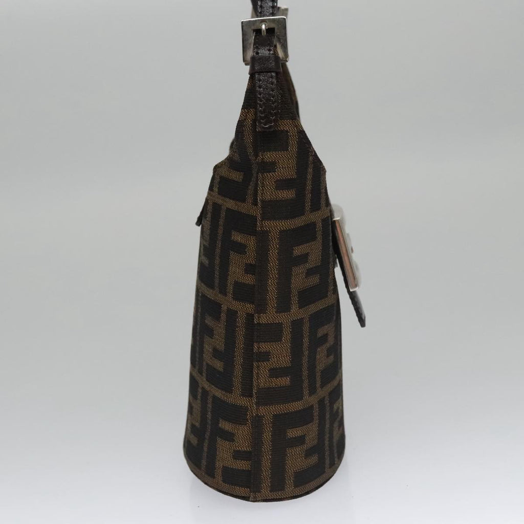 FENDI Zucca Canvas Shoulder Bag Brown Black Silver 102811