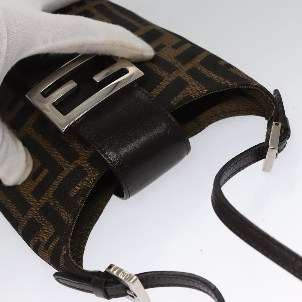 FENDI Zucca Canvas Shoulder Bag Brown Black Silver 102811