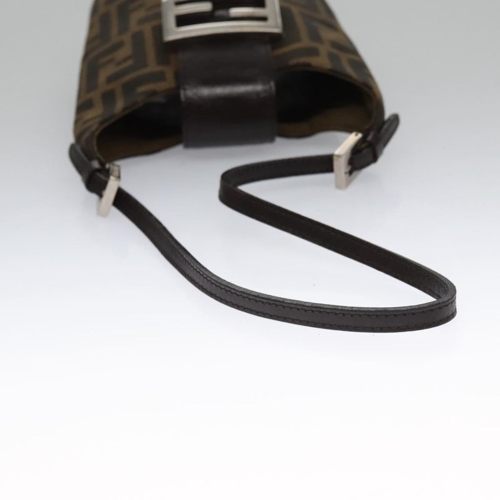 FENDI Zucca Canvas Shoulder Bag Brown Black Silver 102811