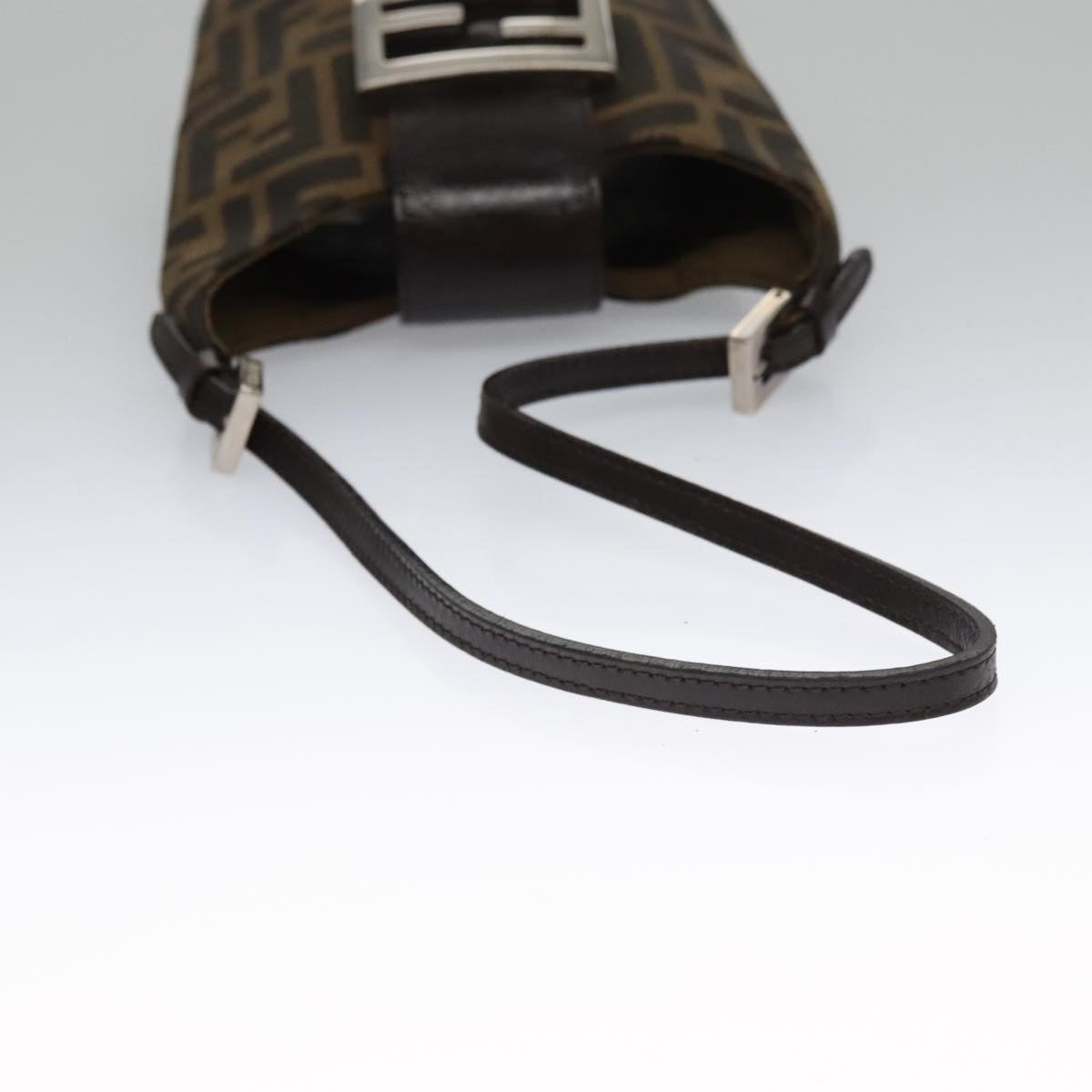 FENDI Zucca Canvas Shoulder Bag Brown Black Silver 102811