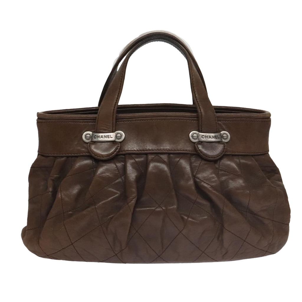 CHANEL Matelasse Hand Bag Leather Brown CC 102823