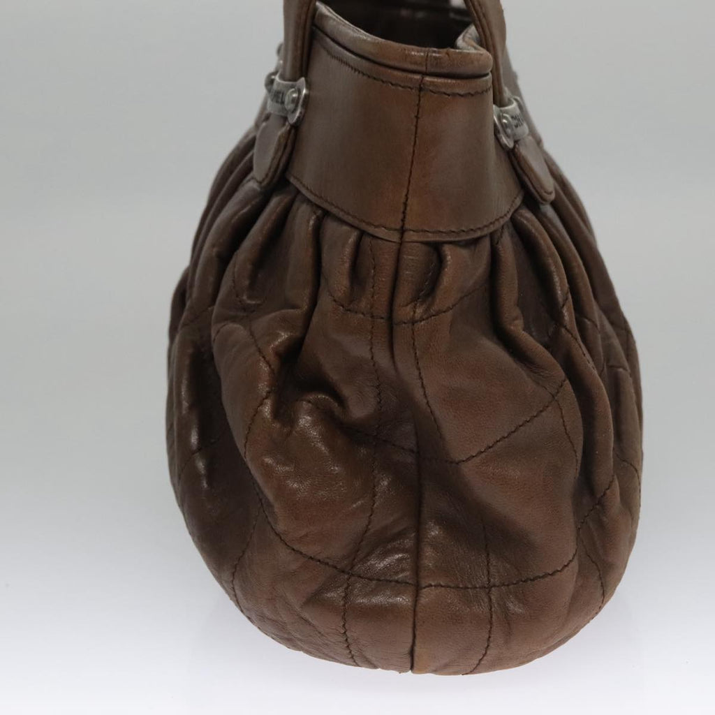 CHANEL Matelasse Hand Bag Leather Brown CC 102823