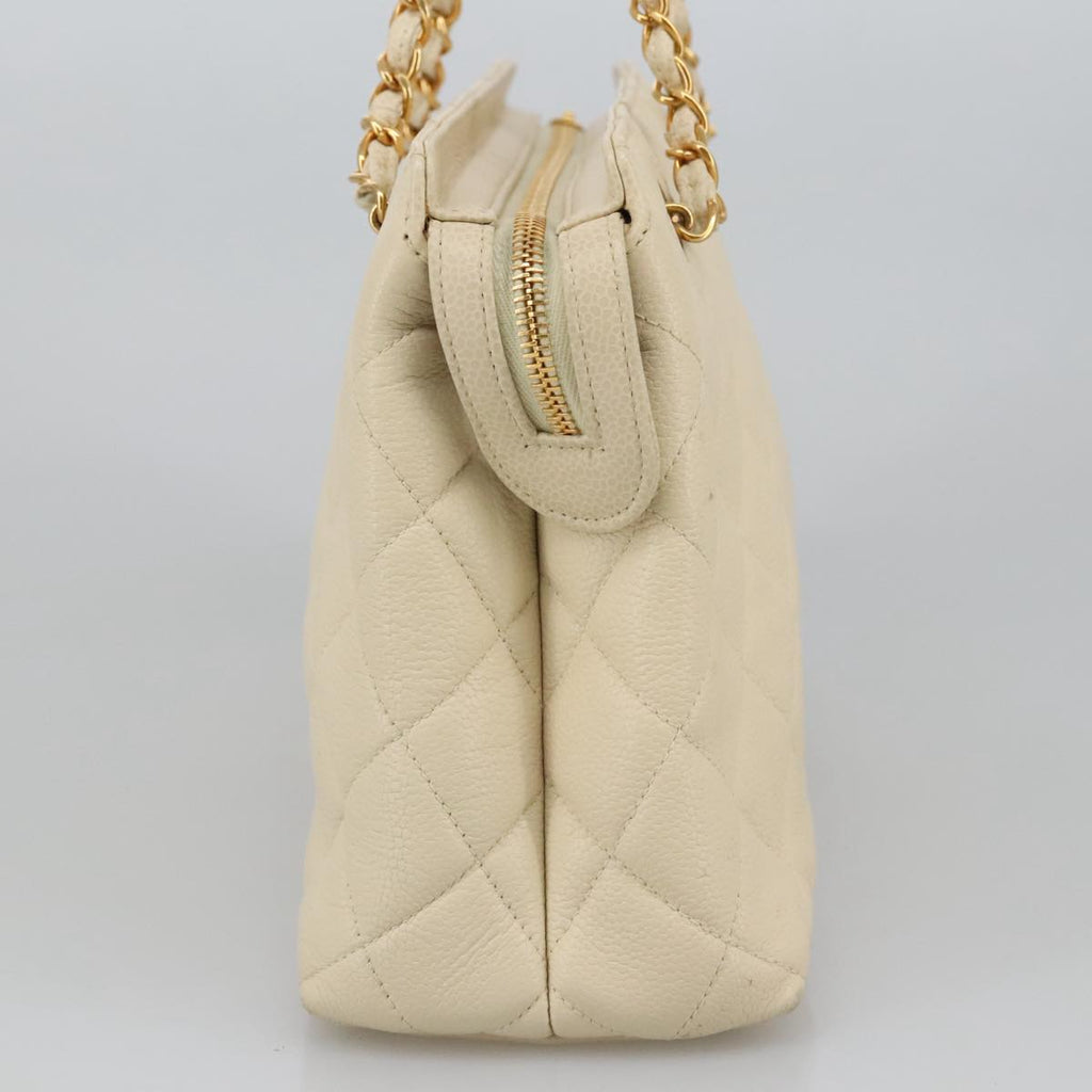 CHANEL Matelasse Chain Hand Bag Caviar Skin Beige Gold CC 102830