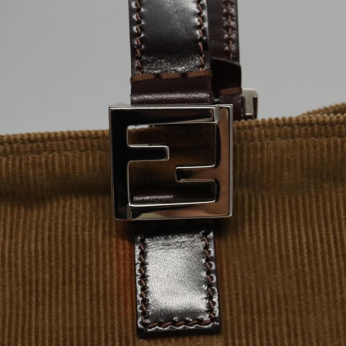 FENDI Hand Bag Corduroy Brown Silver 102866
