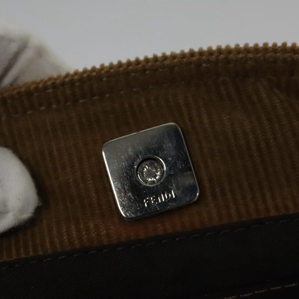 FENDI Hand Bag Corduroy Brown Silver 102866