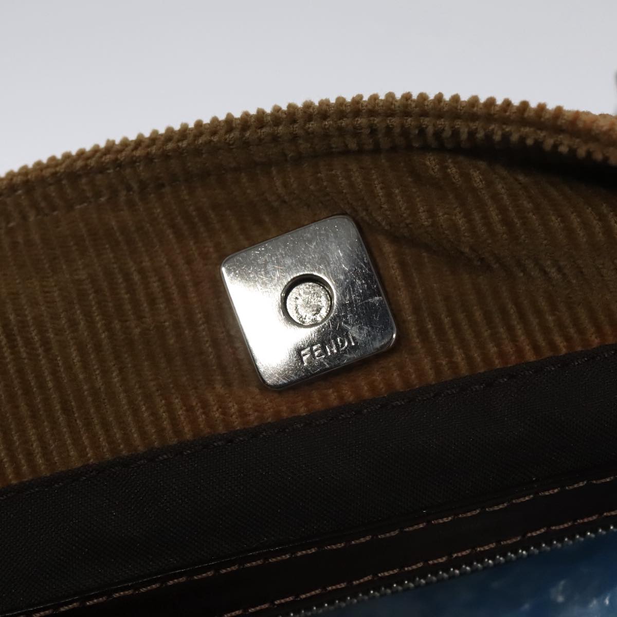 FENDI Hand Bag Corduroy Brown Silver 102866