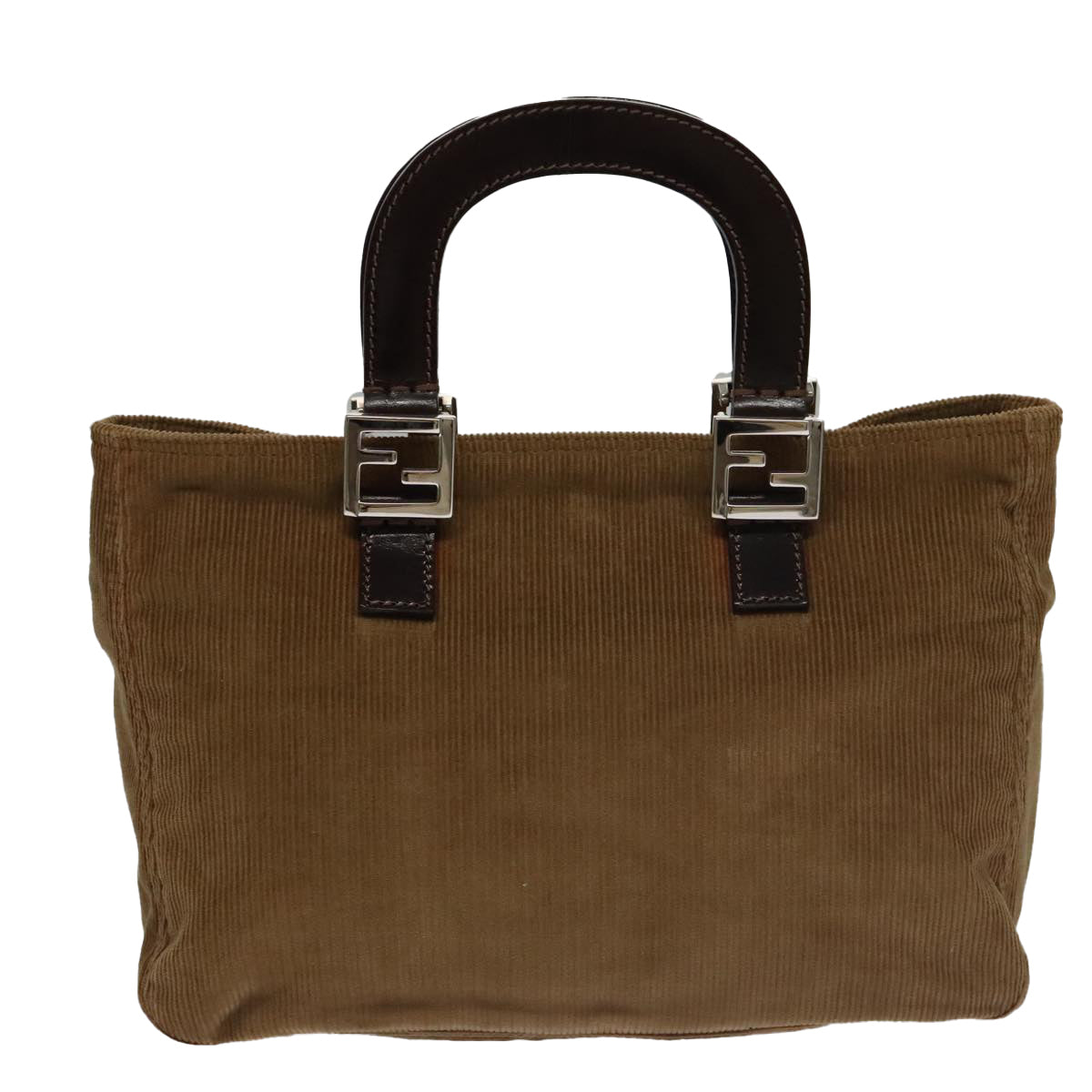 FENDI Hand Bag Corduroy Brown Silver 102866