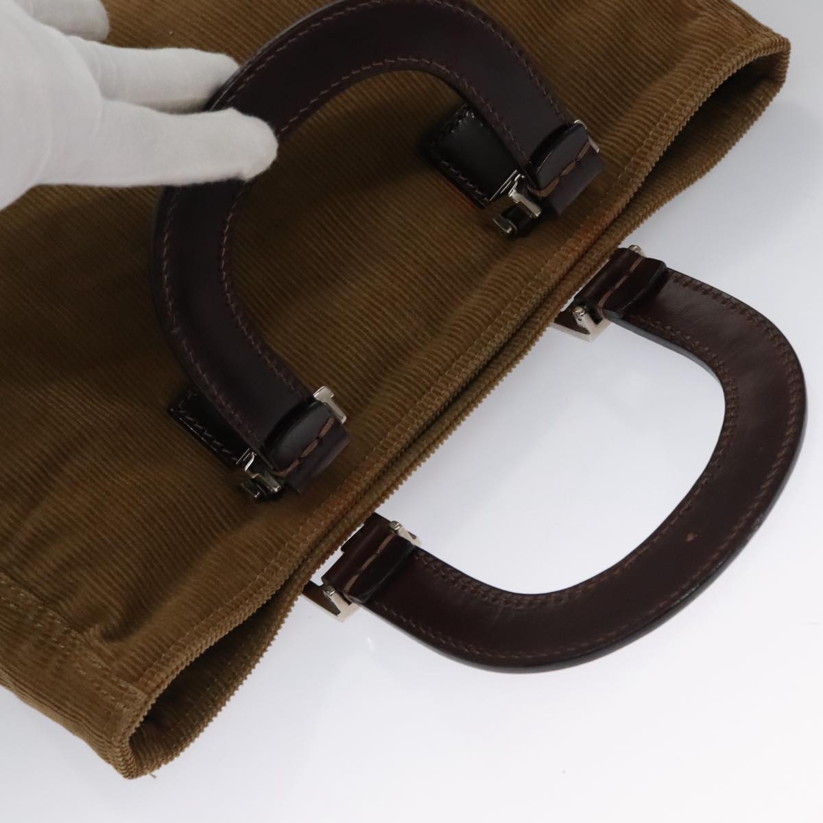 FENDI Hand Bag Corduroy Brown Silver 102866