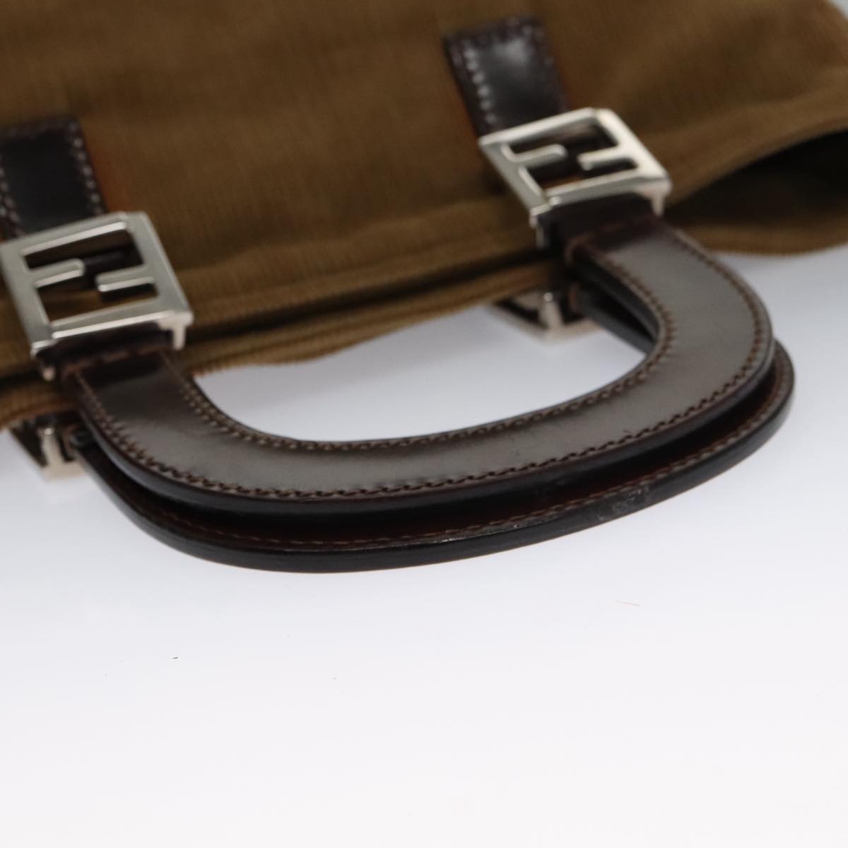 FENDI Hand Bag Corduroy Brown Silver 102866