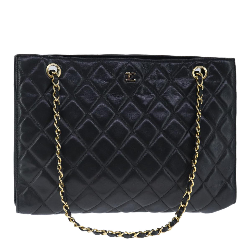 CHANEL Matelasse Chain Tote Bag Leather Black Gold CC 102918