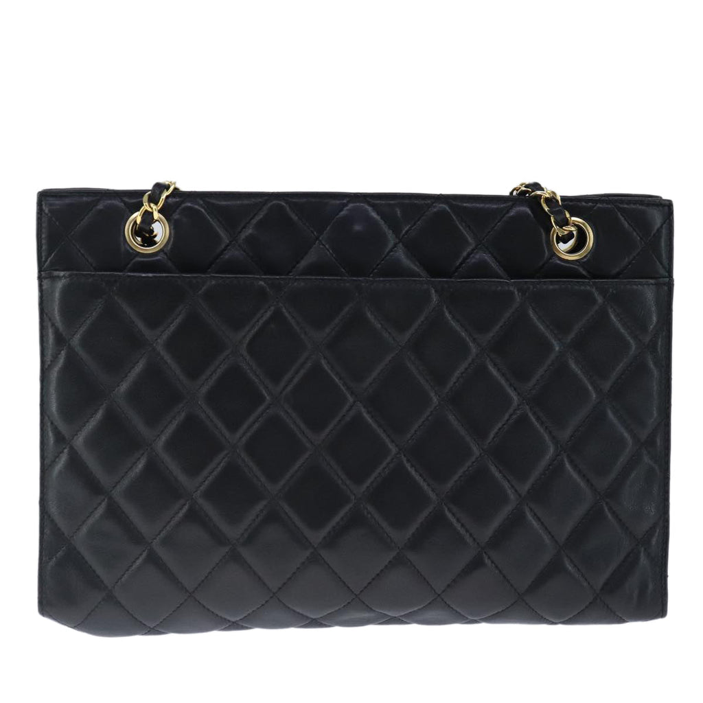 CHANEL Matelasse Chain Tote Bag Leather Black Gold CC 102918