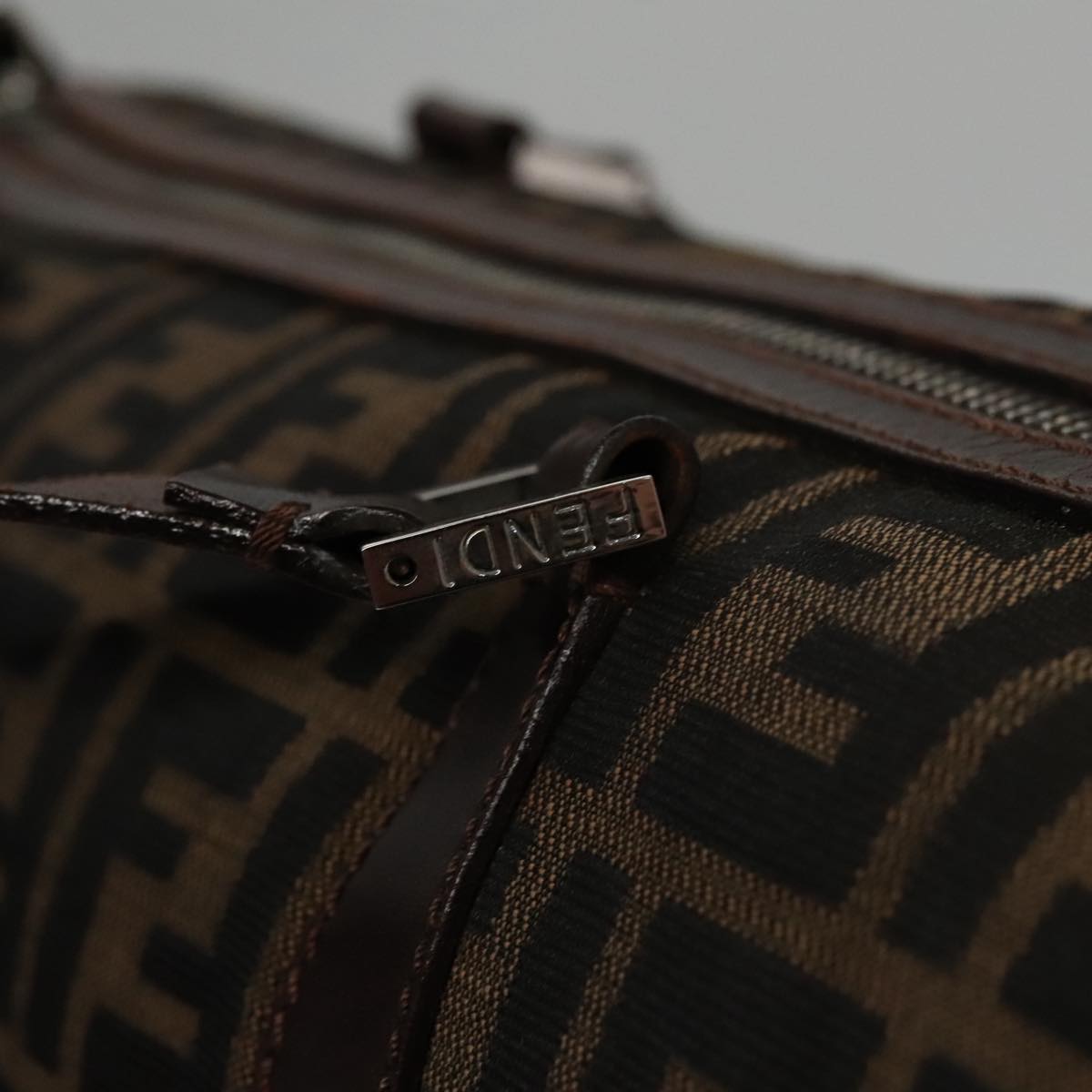 FENDI Zucca Canvas Boston Bag Brown Black 102950