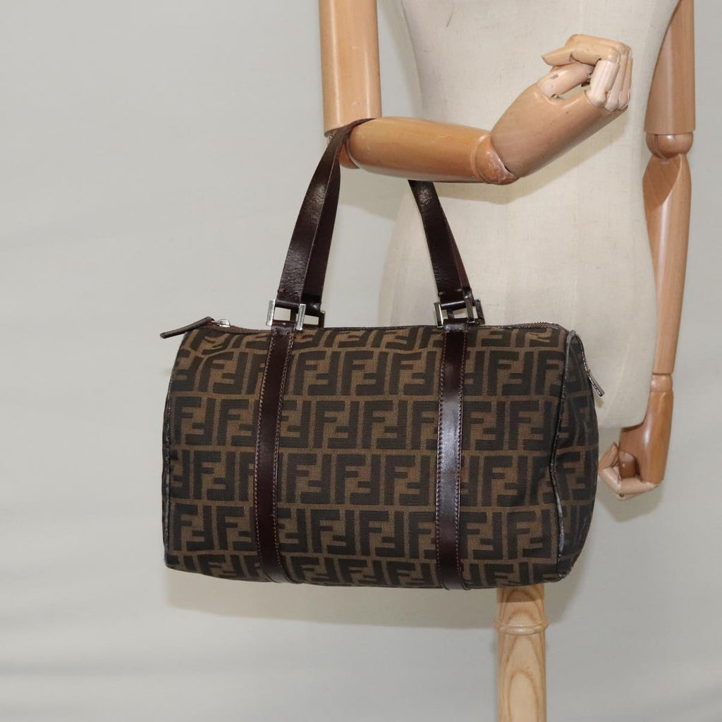 FENDI Zucca Canvas Boston Bag Brown Black 102950