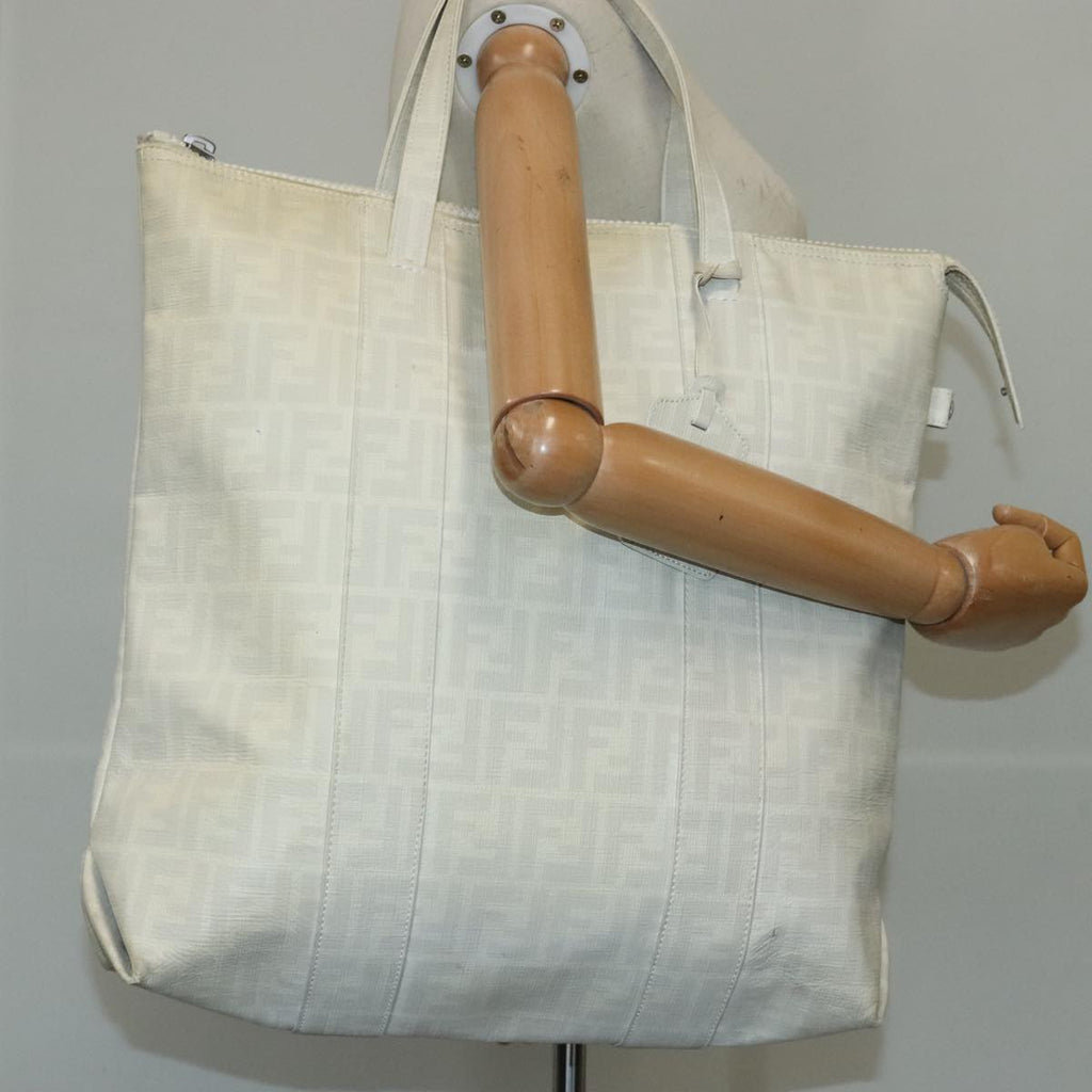 FENDI Zucca Canvas Tote Bag PVC White Silver 102974