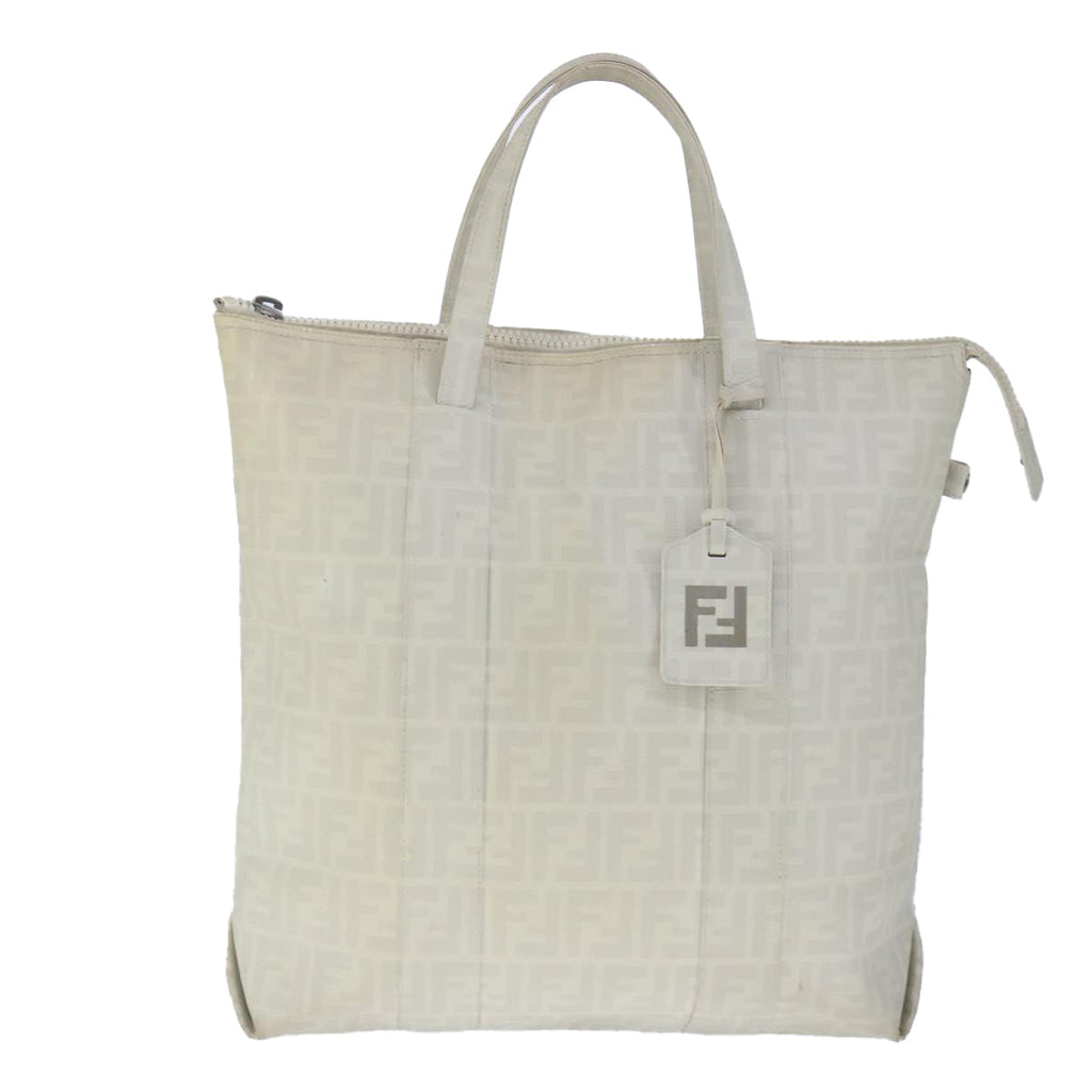 FENDI Zucca Canvas Tote Bag PVC White Silver 102974