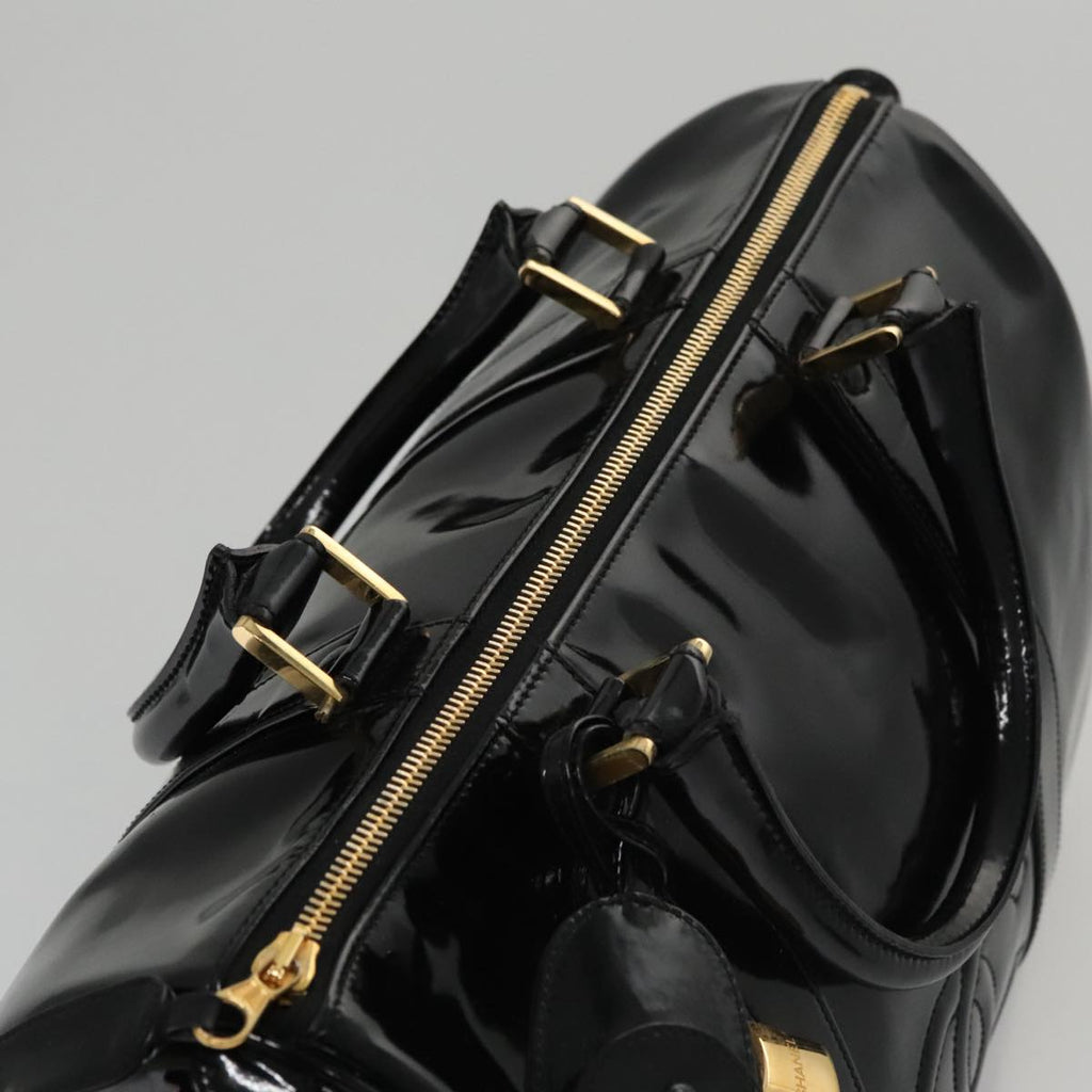 CHANEL Boston Bag Patent leather 2way Black Gold CC 102998