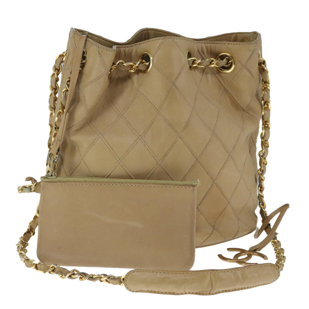 CHANEL Bicolore Chain Shoulder Bag Lamb Skin Beige Gold CC 103006