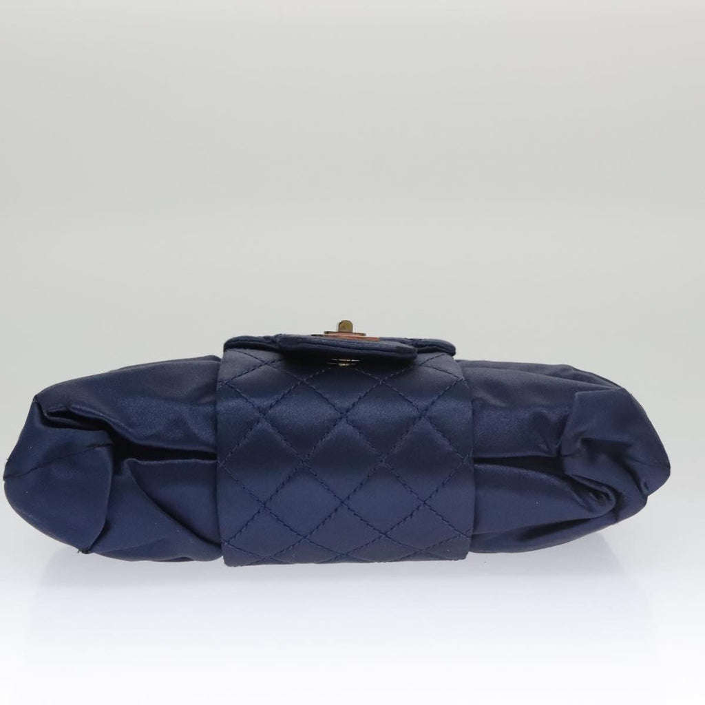 CHANEL Matelasse Chain Shoulder Bag Satin Navy CC 103082