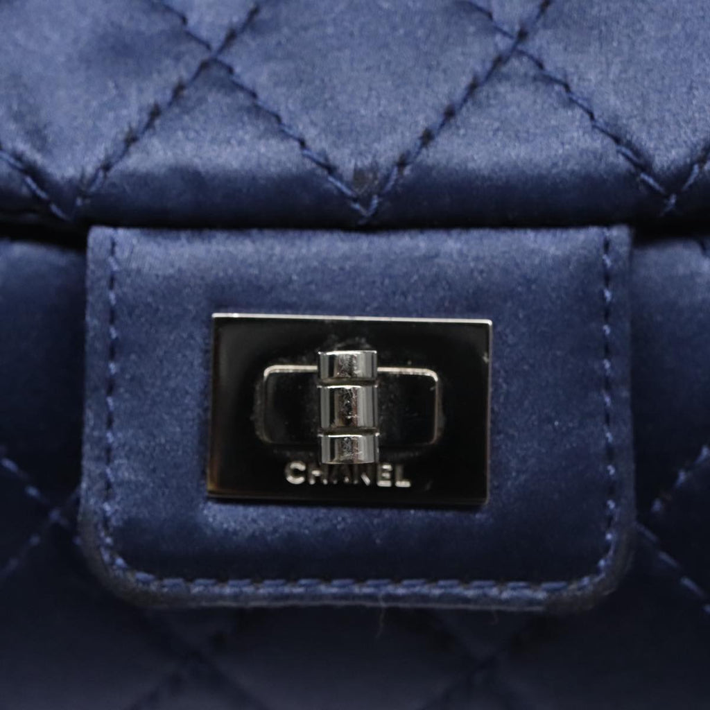 CHANEL Matelasse Chain Shoulder Bag Satin Navy CC 103082