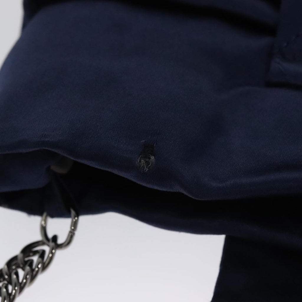 CHANEL Matelasse Chain Shoulder Bag Satin Navy CC 103082
