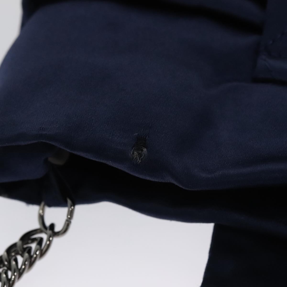 CHANEL Matelasse Chain Shoulder Bag Satin Navy CC 103082