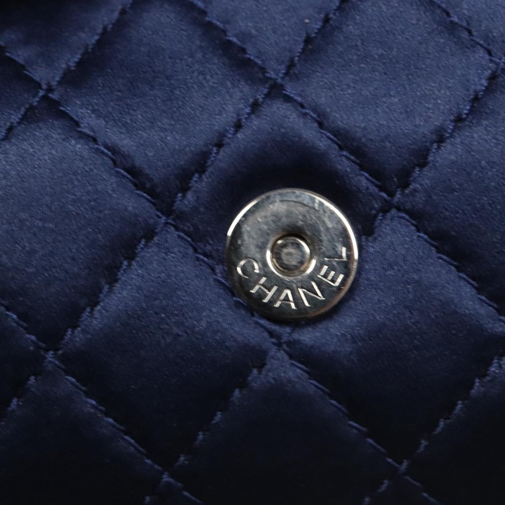 CHANEL Matelasse Chain Shoulder Bag Satin Navy CC 103082