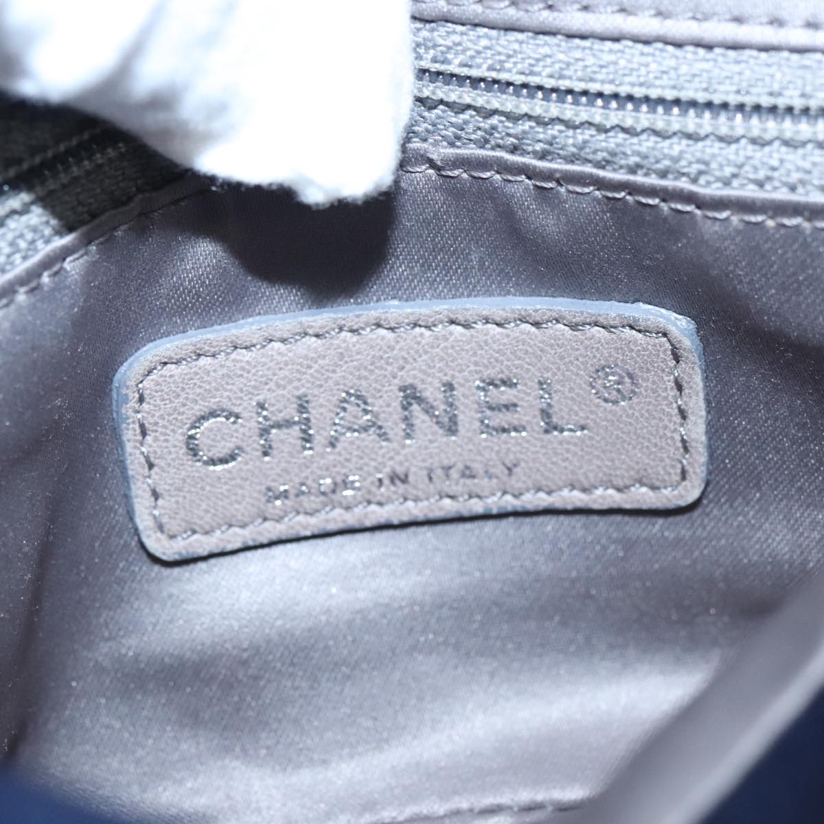 CHANEL Matelasse Chain Shoulder Bag Satin Navy CC 103082
