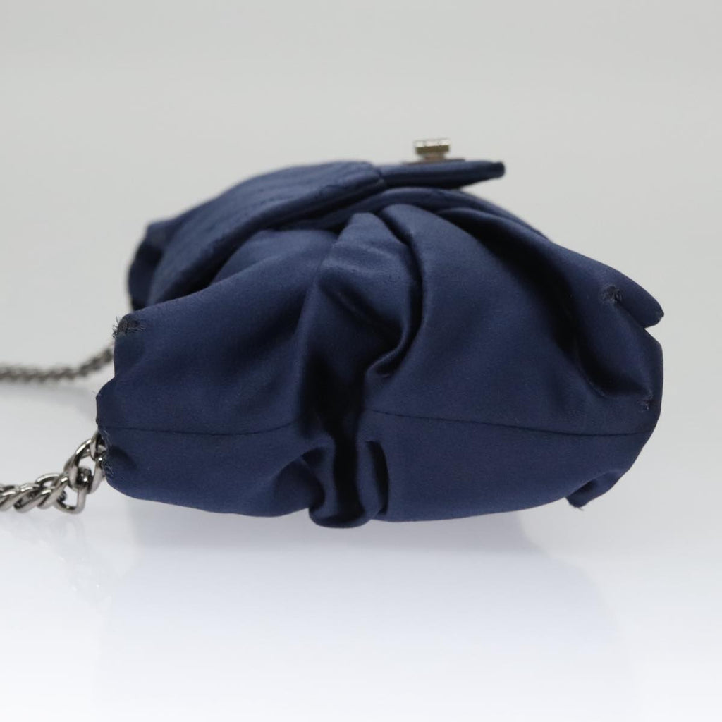 CHANEL Matelasse Chain Shoulder Bag Satin Navy CC 103082