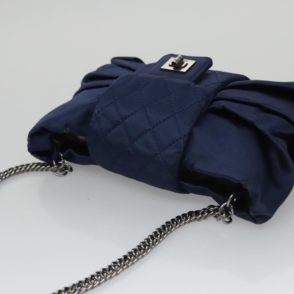 CHANEL Matelasse Chain Shoulder Bag Satin Navy CC 103082