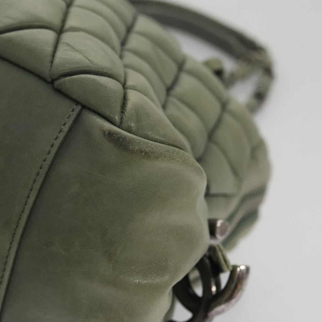 CHANEL Matelasse Chain Shoulder Bag Lamb Skin Green Silver CC 103203