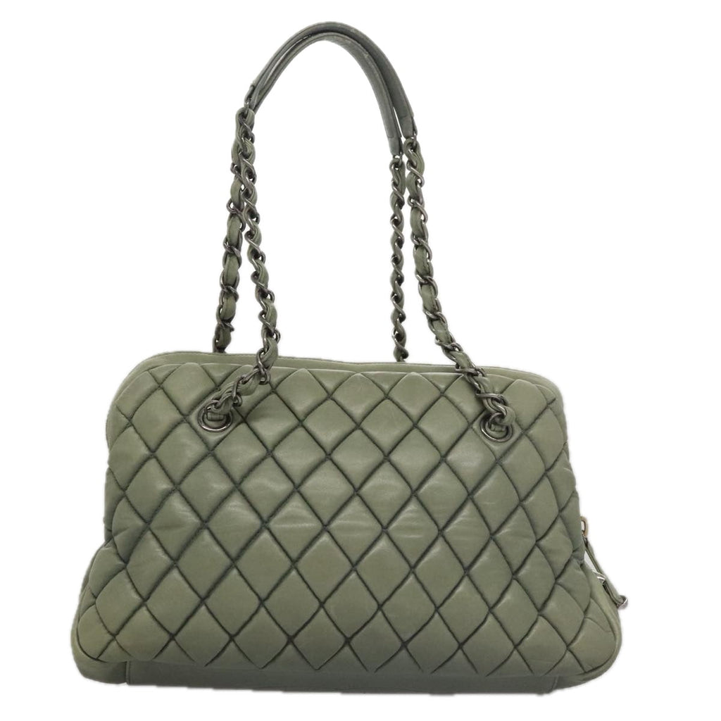 CHANEL Matelasse Chain Shoulder Bag Lamb Skin Green Silver CC 103203