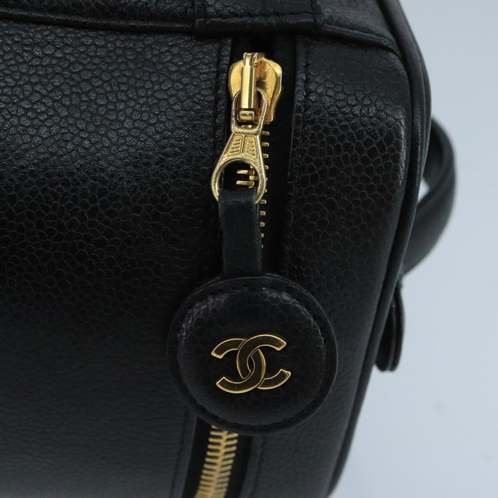 CHANEL Vanity Cosmetic Pouch Caviar Skin Black Gold CC 103221