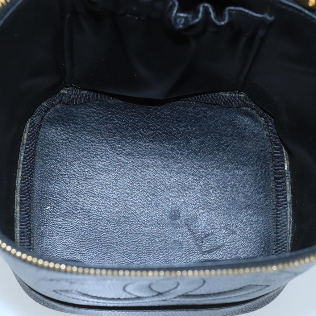 CHANEL Vanity Cosmetic Pouch Caviar Skin Black Gold CC 103221