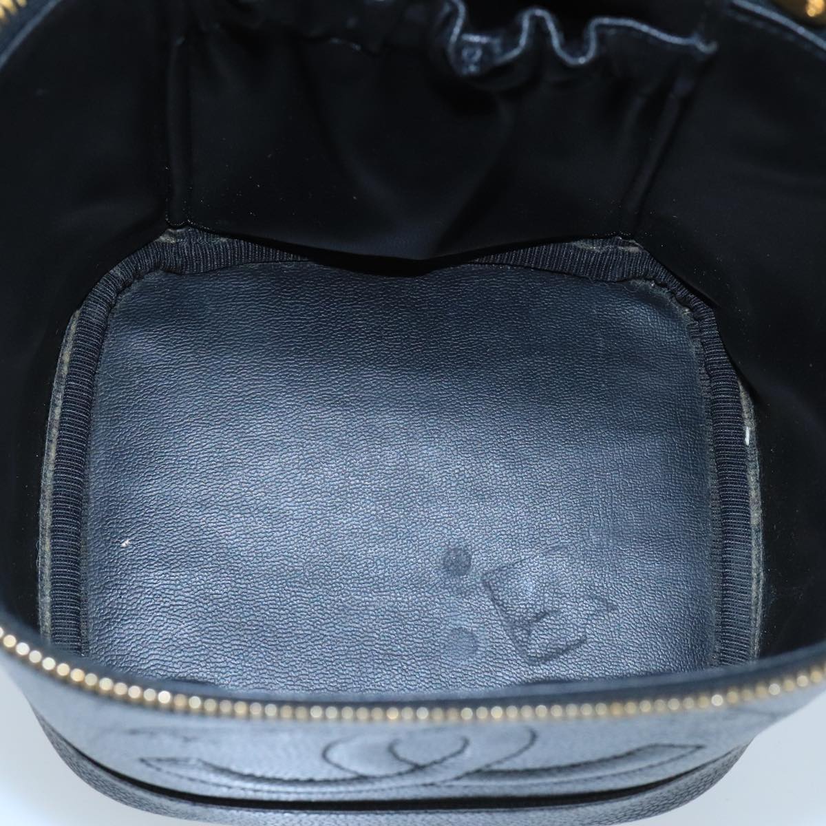 CHANEL Vanity Cosmetic Pouch Caviar Skin Black Gold CC 103221