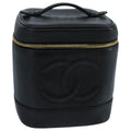 CHANEL Vanity Cosmetic Pouch Caviar Skin Black Gold CC 103221