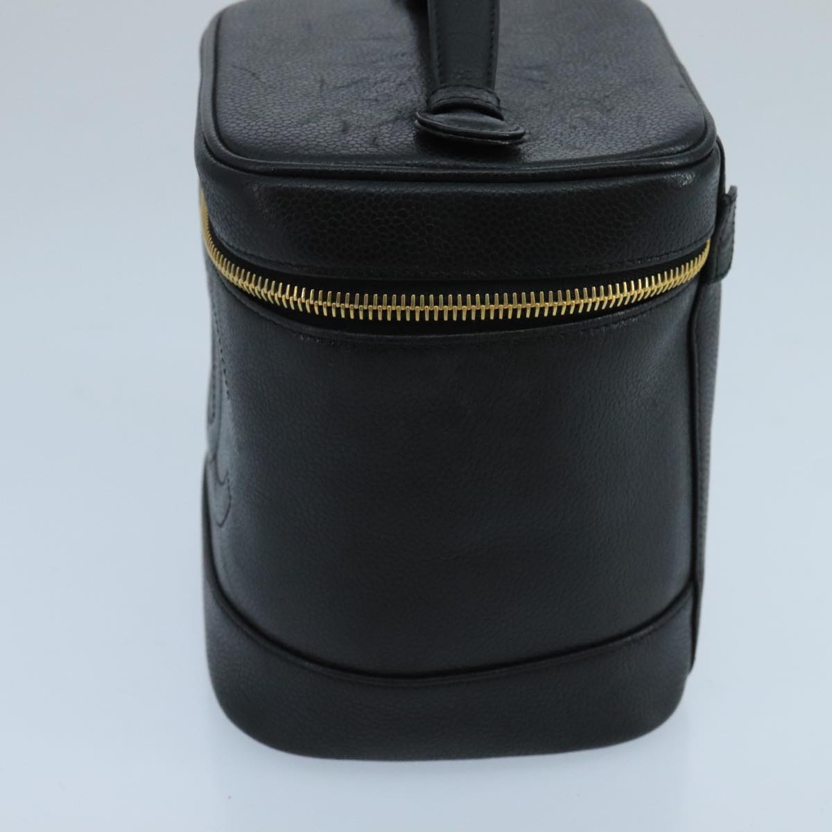 CHANEL Vanity Cosmetic Pouch Caviar Skin Black Gold CC 103221