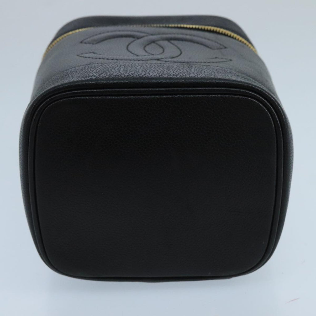 CHANEL Vanity Cosmetic Pouch Caviar Skin Black Gold CC 103221