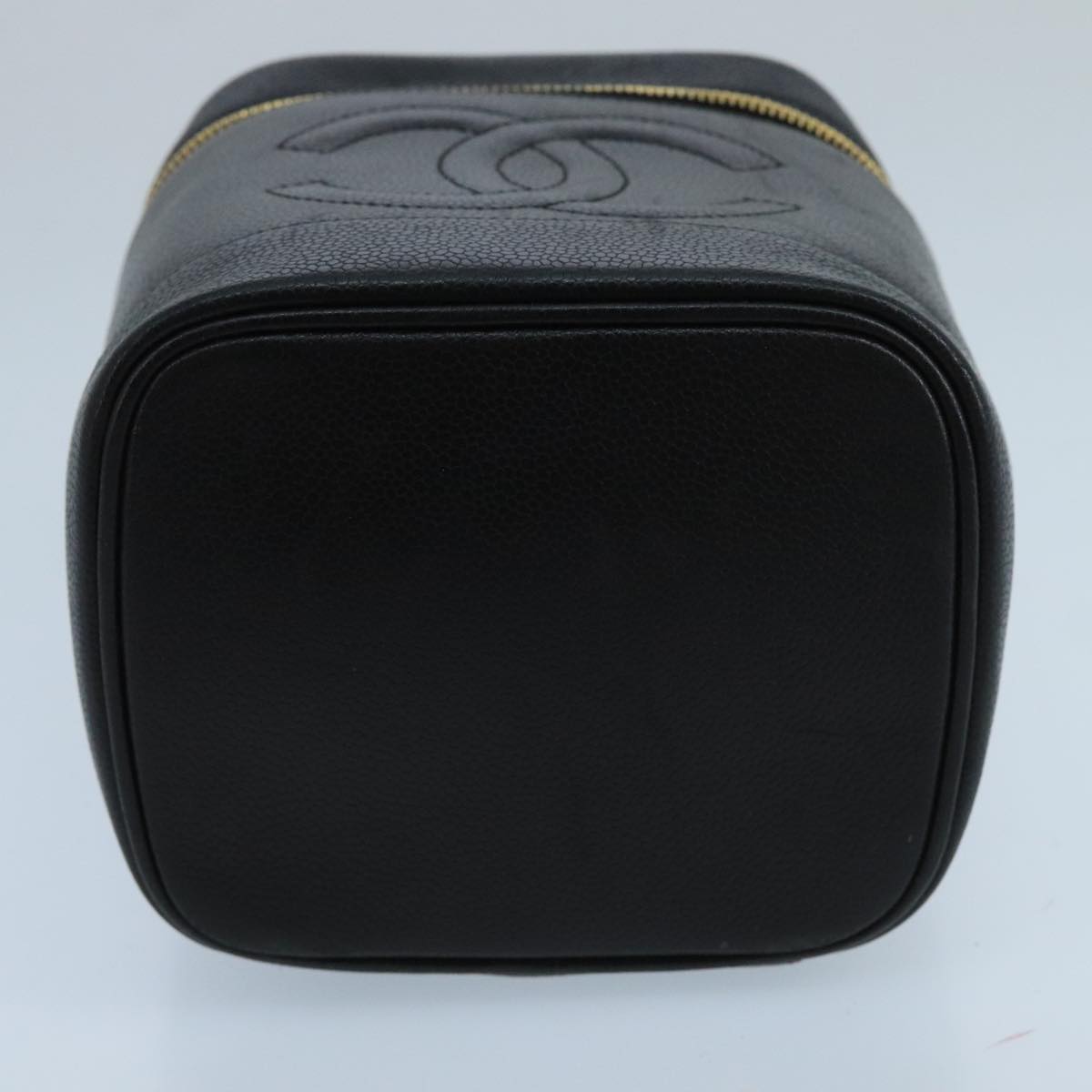 CHANEL Vanity Cosmetic Pouch Caviar Skin Black Gold CC 103221